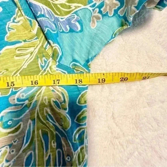 Caribbean Joe Women Turquoise Aquamarine Print Cotton 3/4 Sleeve Mini Dress Sz S - Picture 7 of 11